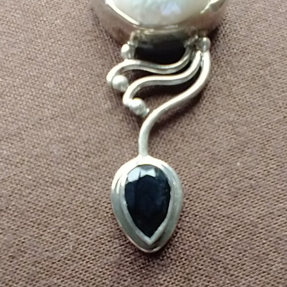 Handmade White, Black, and Silver Pendant for Necklace - Includes Drawstring Bag - Picture 2 of 11